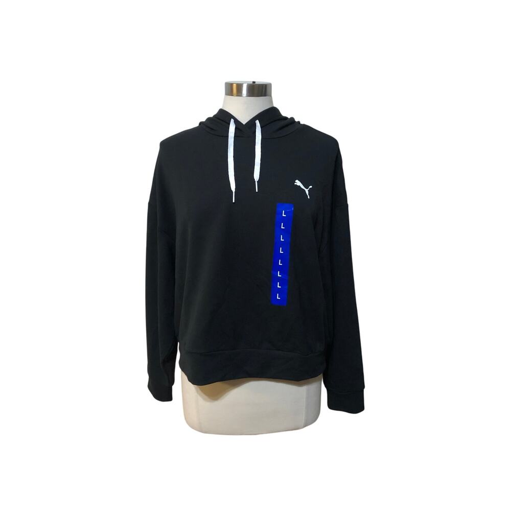New Puma Ladies Large Modern Sport Black Hoodie Cropped Sweatshirt Activewear